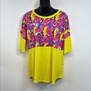 Southern Stitch Pink Yellow Blue Shirt with Lightening Bolt XL
